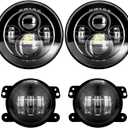 LX-LIGHT DOT Approved 7'' Black LED Headlights + 4 '' LED Fog Lights Compatible with Jeep Wrangler 97-2017 JK TJ LJ