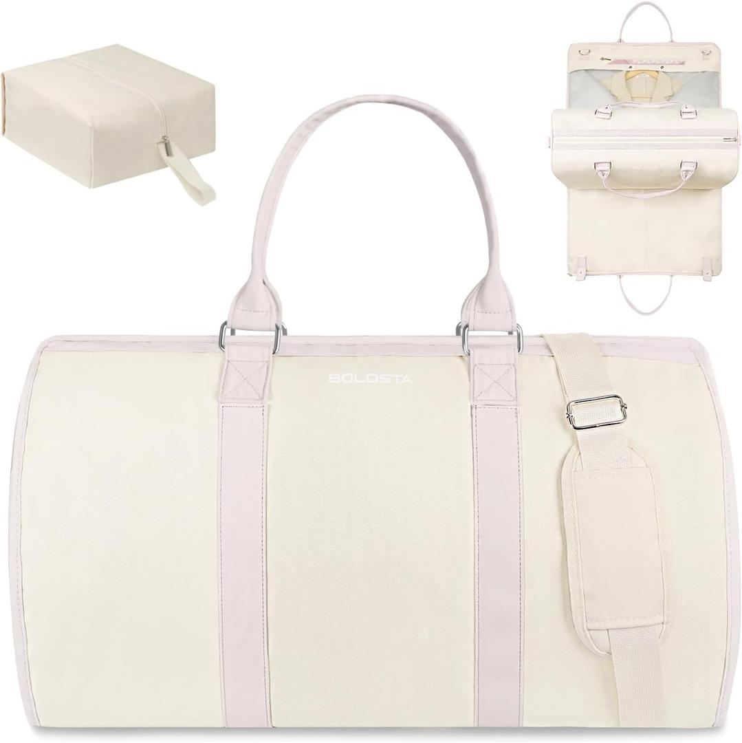 3Pcs Garment Duffle Bags for Travel Convertible Carry on Garment Bag for Women Men Travel Duffle Bag Includes Shoe Pouch & Hanging Suit Bag for Clothes/Dresses, Beige