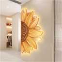 3D Wall Art Decoration, Crystal Porcelain Sunflower Hanging Sculpture, LED Wall Decor for Home Hallway, Living Room and Bedroom