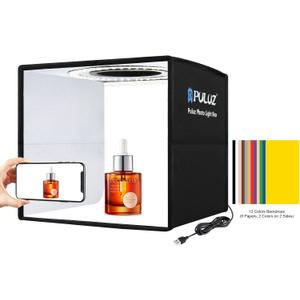 Photo Studio Light Box, PULUZ Mini Folding Lightbox LED Ring Light Portable Photo Box Shooting Tent Box Kit 12 Colors Backdrops USB Light Box Photography for Small Items Product Photography 10"x10"