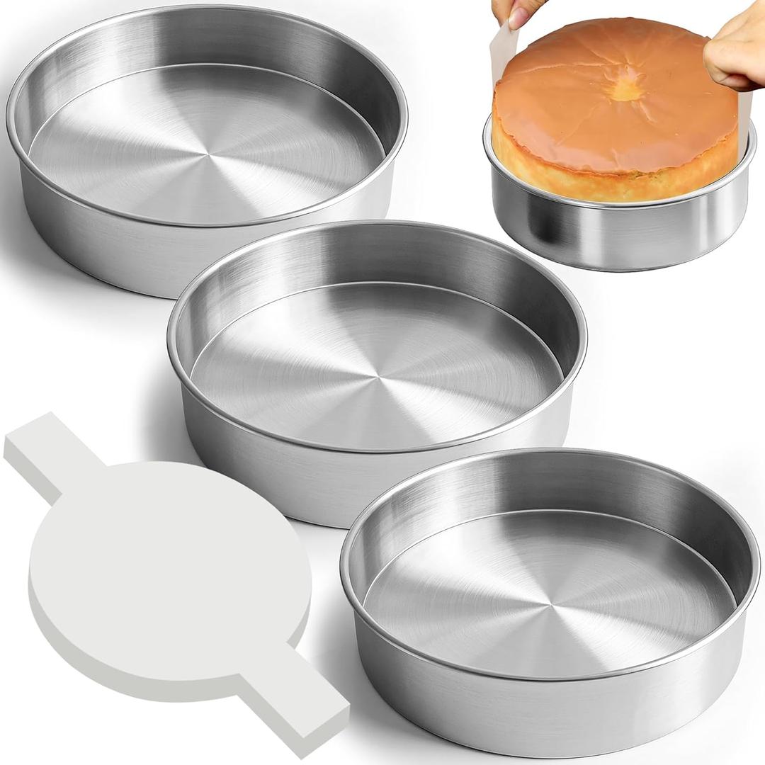 6 Inch Cake Pans Set of 3 with 100 Pieces Parchment Paper, Stainless Steel Baking Pan For Layered Cakes, Smash Cake Pans Mirror Finish Dishwasher Safe Small Cake Pan Set Cake Mold