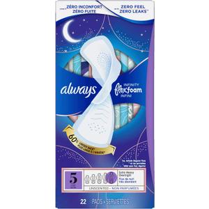 Always Infinity Size 5 Extra Heavy Overnight Pads with Wings, Unscented 22 Pads