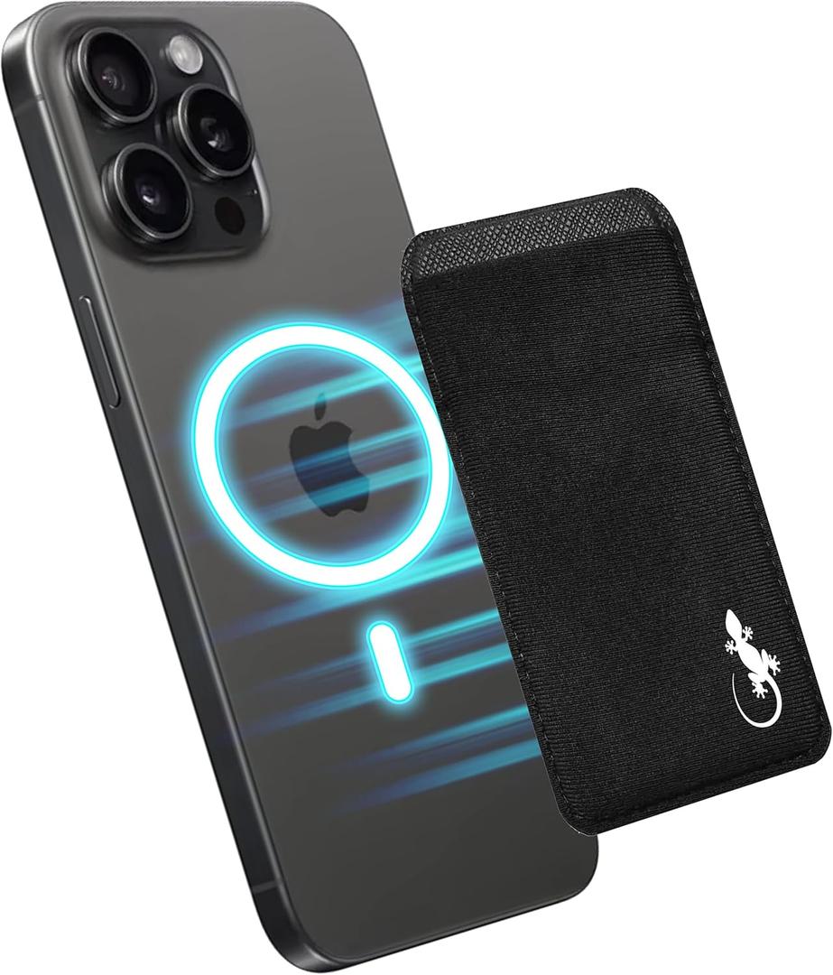 Gecko Magnetic Card Phone Wallet - Spandex Card Holder with N52 Magnets - Compatible with Magsafe iPhone (Single Pocket - Black White)