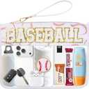 Bufilea Baseball Gift Clear Baseball Bag with Chenille Letter Patches, Waterproof PVC Toiletry Pouch with Wristlet, Large Portable Makeup Bag for Baseball Moms Essentials, Game Day & Travel Organizer