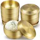 6Pcs Stainless Steel Rice Bowl with Lid 4.7In, 13 oz Double-Walled Insulated Metal Snack Bowls, Small Metal Serving Bowls, Appetizer Bowls Gold for Sauces, Noodles, Ice Cream, Oat, Cereal (6)