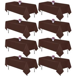 8 Packs Brown Tablecloth Rectangle 60x102 Inch Rectangular Table Cloth for 6 Foot Rectangle Table, Wrinkle Resistant Polyester Fabric Tablecloth Washable Table Cover for Wedding Party Buffet