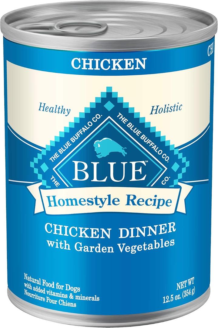 Blue Buffalo Homestyle Recipe Adult Wet Dog Food, Made with Natural Ingredients, Chicken Dinner with Garden Vegetables, 12.5-oz Can (Pack of 12) BBD: 05-04-28