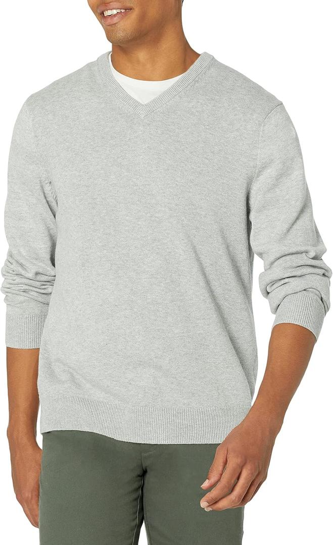 Amazon Essentials Men's Regular Fit Cotton V-Neck Pullover Sweater (Available in Big & Tall), Small