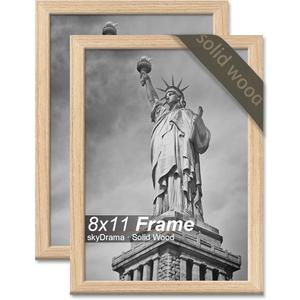 skyDrama Natural Solid Wood 8x11 Picture Frame, Display 8 x 11 Inch Picture Poster Photo, Vertical & Horizontal Wall Hanging  2 Pack/Natural/8"x11"