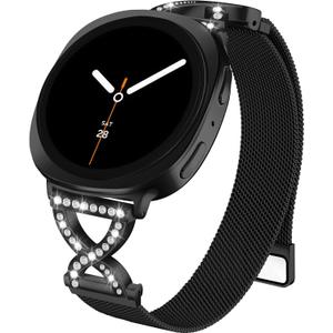 Metal Magnetic Band Compatible with Samsung Galaxy Watch 8 40mm 44mm/Galaxy Watch 8 Classic 46mm,Stainless Steel Dressy Mesh Loop with X-Shape Diamond Women Men