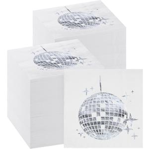 160 Pack Disco Party Cocktail Napkins Stylish Disposable 70s 80s 90s Party Supplies Disco Cocktail Napkins for Engagement Birthday Graduation Baby Shower Supplies(Silver)