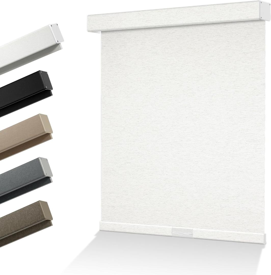 Blackout Roller Shades for Indoor Window Blinds, Cordless, Linen Fabric, Thermal Insulated Fabric UV Protection Shades for Home,Office,Door,Bedroom,Blackout-Cream,34" W x 48" H