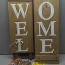 Glitzhome Wooden Welcome Sign for Porch Front Door Rustic Farmhouse Style Hanging Standing Porch Outdoor with Changable Wreathes, 60" H, Natural