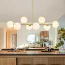 Linear Globe Chandelier, 8-Light Sputnik Chandeliers Gold Chandeliers for Dining Room Light Fixture 37" Electroplated Brass Chandelier Mid Century Linear Chandelier Milk White Glass Island Lights