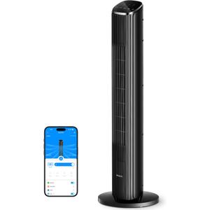 GoveeLife Black Tower Fan for Bedroom, 36" Smart Floor Fan with App/Voice Control, Temperature Sensor, 5 Modes 8 Speeds(25ft/s), 29dB Quiet Oscillating Fan for Office, 24H Timer, Auto Cooling (Black)