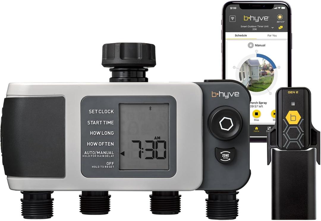 Orbit B-hyve XD 4-Port Smart Hose Watering Timer with Wi-Fi Hub - App Controlled Irrigation Timer - Smart WeatherSense Auto Watering - Multi Valve Yard Irrigation System - 24639