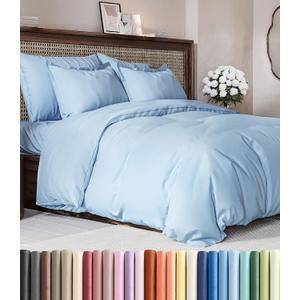 Duvet Cover Full Size Set - Extra Soft Full Duvet Cover 80" x 90" with 2 Pillow Shams - Hotel Luxury, Easy Care & Fade Free w/ Zipper Closures & Ties - All Season, Comfy, Cozy & Breathable (Sky Blue)