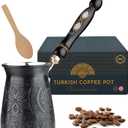 BCS 12 Oz Copper Turkish Greek Arabic Coffee Pot with Wooden Handle (4 servings) Cezve Ibrik Briki Stovetop Coffee Maker with Wooden Spoon
