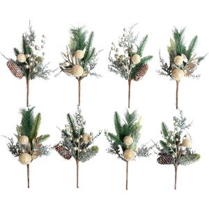 8PCS Christmas Tree Picks and Sprays Set - 13 Inches Picks with Pine Cone, Green Spruce Branches, Pine Needles - Perfect for Holiday Decor, Vase Filler, Wreath, DIY Crafts - Christmas Tree Decorations