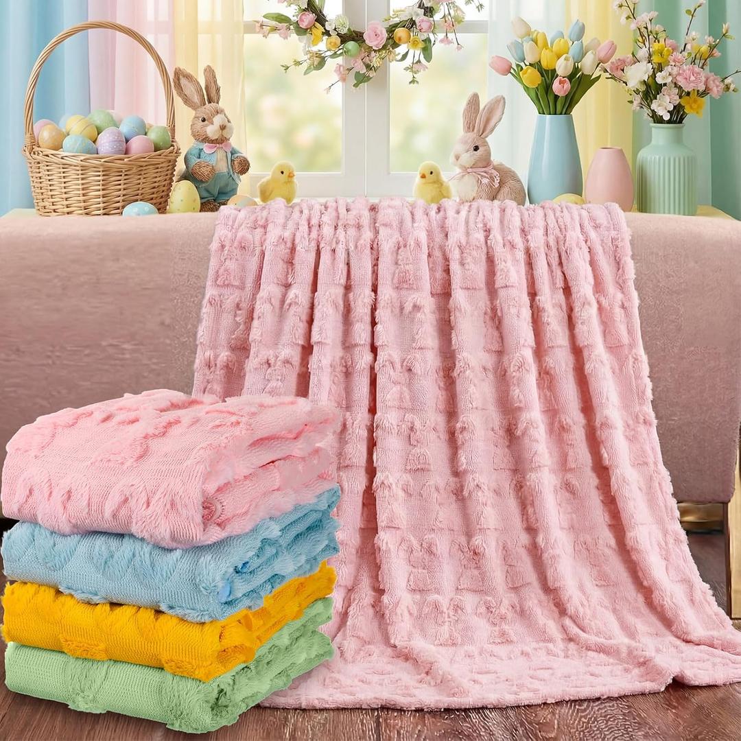 Tudomro Bunny Throw Blanket 50x60 Inch 3D Embroidered Bunny Throws Cozy Soft Rabbit Blanket for Sofa Couch Bed Sofa Home Decor, Birthday Gifts(1 Pack, Pink)