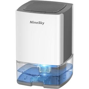 NineSky Dehumidifier for Home, 30oz Water Tank, (300 sq.ft) Dehumidifiers for Bedroom, Bathroom, Basement with 7 Colorful Lights, Auto Shut Off(C1 White/ Gray)