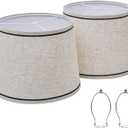Drum Lampshades Set of 2, Fabric Lampshades for Table & Floor Lamps, Medium Size 13" Top x 11" Bottom x 10" High, Natural Linen Hand Crafted, Lamp Shade Harp Holder Included