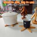 Wooden Tree Trivets for Hot Dishes - Set of 4 with Stand, Natural Foldable Kitchen Trivets for Pots, Pans, Bowls & Teapots - Beech