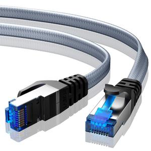 BUSOHE Cat 8 Ethernet Cable 17 ft, Nylon Braided High Speed Heavy Duty Network LAN Patch Cord, 40Gbps 2000Mhz SFTP Shielded RJ45 Flat Internet Cable for TV/PC/Router, in Wall, Indoor, Outdoor