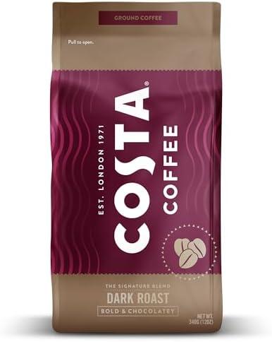 Costa Coffee Ground Coffee, Signature Blend Dark Roast, 12oz each, Rainforest Alliance Certified EXP. 02/28/2026 Pack Of 2
