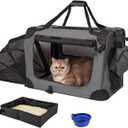 Prutapet Expandable Large Cat Carrier for 2 Cats Big Cat 20lbs+ Soft Sided Portable Crate 24"x16.5"x16.5" for Car Traveling Long Trips Ride with Collapsible Bowl and Litter Box