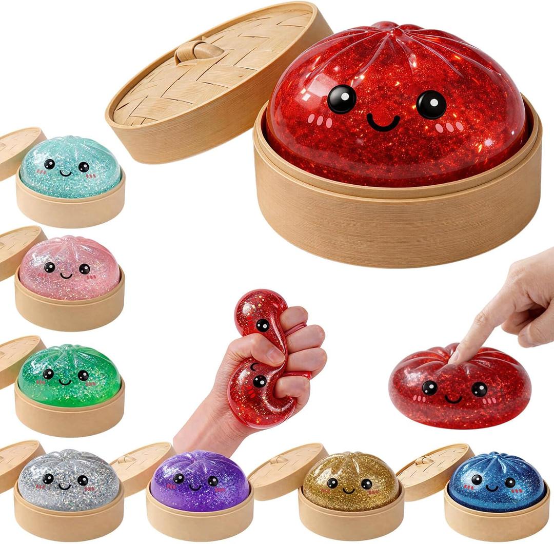 Glitter Dumpling Squishies Mystery Box Squeeze Toy, Easter Squishy Dumpling Fidget Toys for Adults, Stress Relief Sensory Toy (Red)