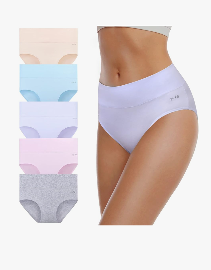coskefy Women's High Waisted Cotton Underwear Soft Breathable Panties Stretch Briefs Ladies Panties 5 Pack, Size:XL