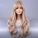 BERON Blonde Wig Long Wavy Wig with Bangs Synthetic Wigs Long Ash Blonde Wigs for Daily Party Hairnet Include