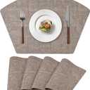 Round Table Placemats Set of 4, Faux Leather Wedge Shape Place Mats Heat Resistant Wipeable Washable Table Mats for Dining Outdoor Indoor, Camel
