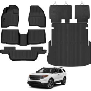 Floor Mats for Ford Explorer 2011-2014, Trunk Mat and Backrest Mat All Weather TPE Protector for Ford Explorer Accessories
