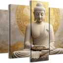 CCWACPP 5 Piece Buddha Canvas Wall Art Buddha Statue Painting Prints Large Zen Wall Decor for Living Room Bedroom Meditation Yoga Room Home Decor Framed (8"x14"x2 8"x18"x2 8"x22"x1) (Gold)