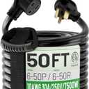 POWGRN 30 AMP 50ft Welder Extension Cord Outdoor 10 Gauge, 250V NEMA 6-50 Heavy Duty Welding Cord 3 Prong, 10AWG SJTW Black, ETL