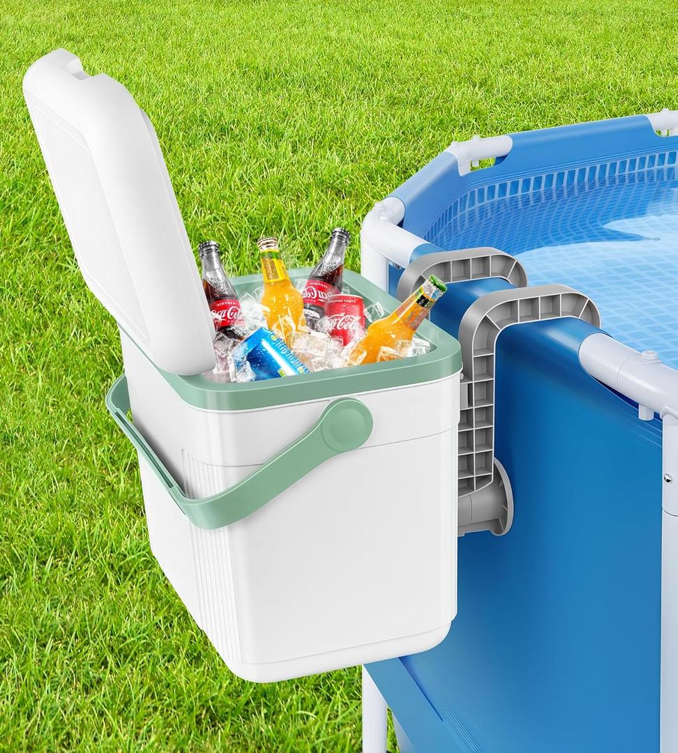 Pool Cooler for Above Ground Pool, Wall Mounted Insulated Poolside Cooler, Hanging Pool Ice Chest Keeps Beverage Cooling for up to 72 Hours, Safe Material Portable Pool Drink Cooler for Party