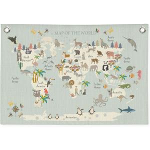 DDYGZYW World Map Banner for Kids Wall Art,World Maps for Wall,World Map Cute Animal Tapestry Wall Hanging Banner Flag Decor for Kids Room Classroom Nursery Homeschool 30x20 Inch