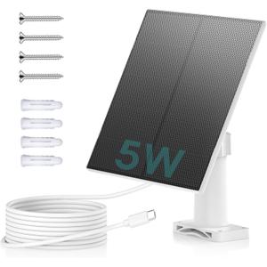 ZUMIMALL 5W Solar Panel for Security Cameras Wireless Outdoor, with Micro USB & Type-C Port, High-Efficiency Solar Power, IP66 Weatherproof, 360 Adjustable Bracket, 10ft Cable