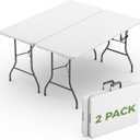 Folding Table 2 Pack, 8 FT Foldable Plastic Table with Carrying Handle, Heavy Duty Portable Fold-in-Half Utility Table for Party, Camping, Banquet, Craft, Wedding, Indoor & Outdoor Use
