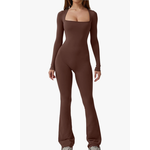 QINSEN Jumpsuits for Women Square Neck Wide Leg Full Length Romper Playsuit, Size M