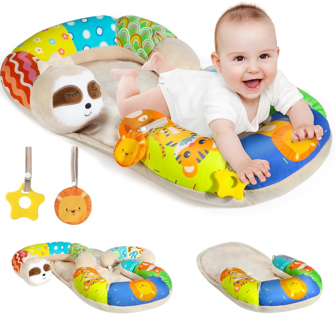 URMYWO Tummy Time Activity Mat - Cozy Tummy Time Mat for Newborn 0-12 Months, Breathable Soft Infant Baby Sit Me Up Floor Seat Early Sensory Development Play Toys Baby Registry Research Shower Gifts (Colorful)