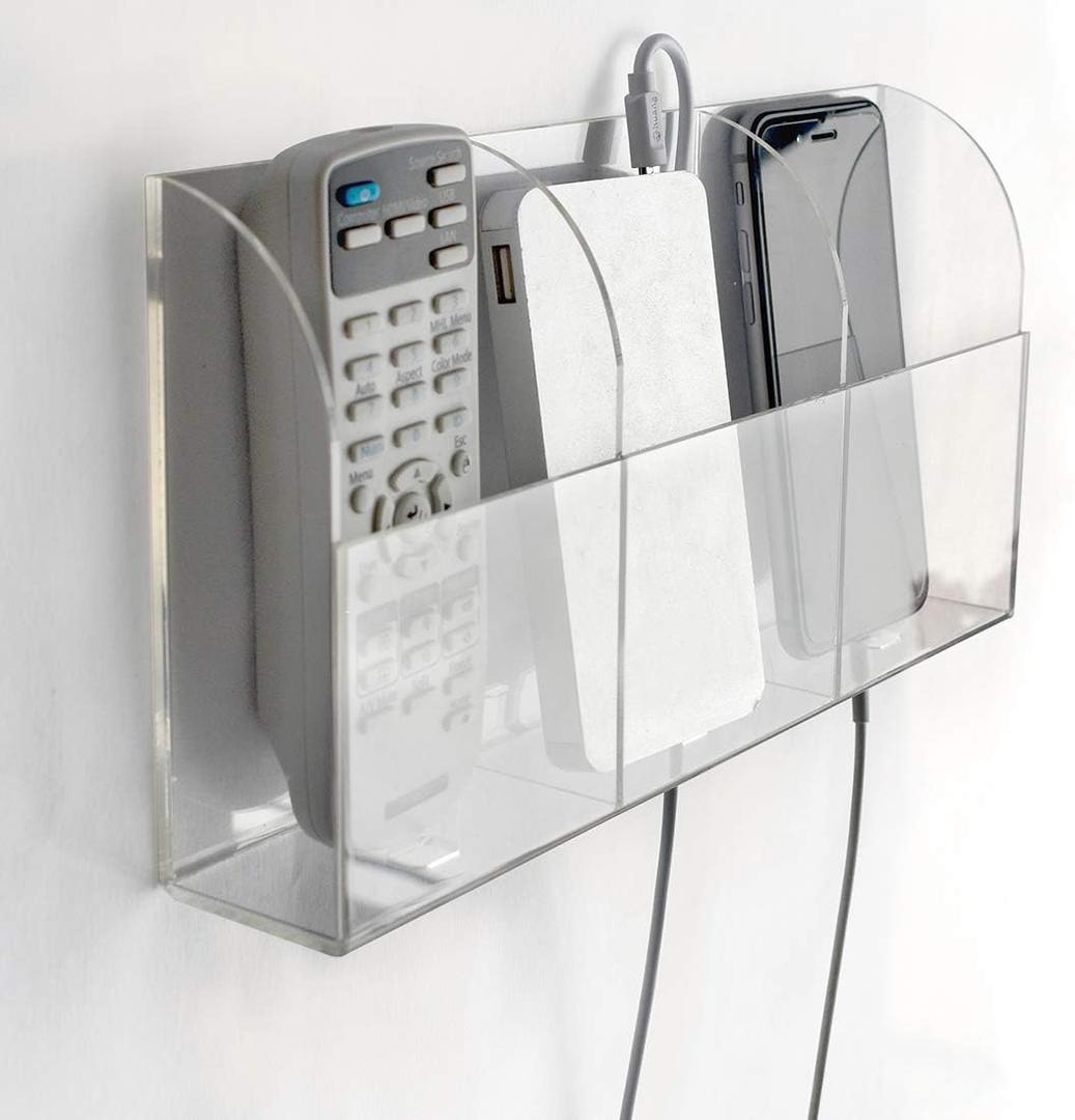 VANCORE Clear Wall Mounted Charging Phone Holder Smart Phone Station TV Remote Control Holder Wall Box (3 Holes)