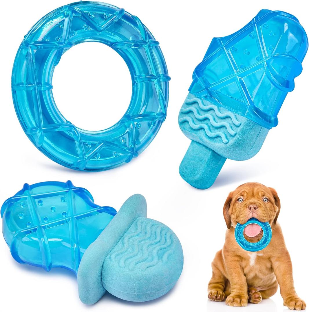 3 Pack Puppy Teething Toys Freezables Relieve Teething Pain and Itching,Large Capacity Frozen Puppy Toys for Teething with Long Lasting Freezing Effects.Fillable Puppy Teething Rings (Blue)