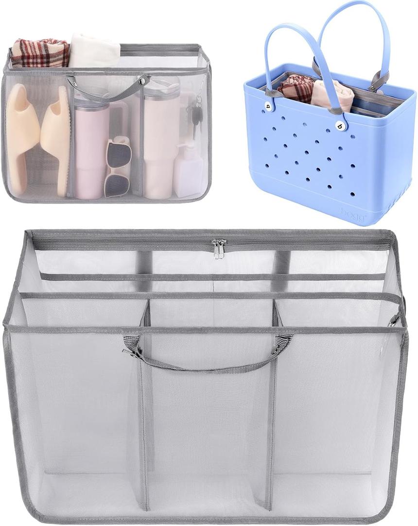 OUTXE Beach Bag Organizer Compatible with X Large Bogg Bag Accessories Inserts, Lightweight Mesh Insert Divider Pouch for Original XL Bogg Bags, Beach Tote Bags Insert for Organizing (#1-Gray)