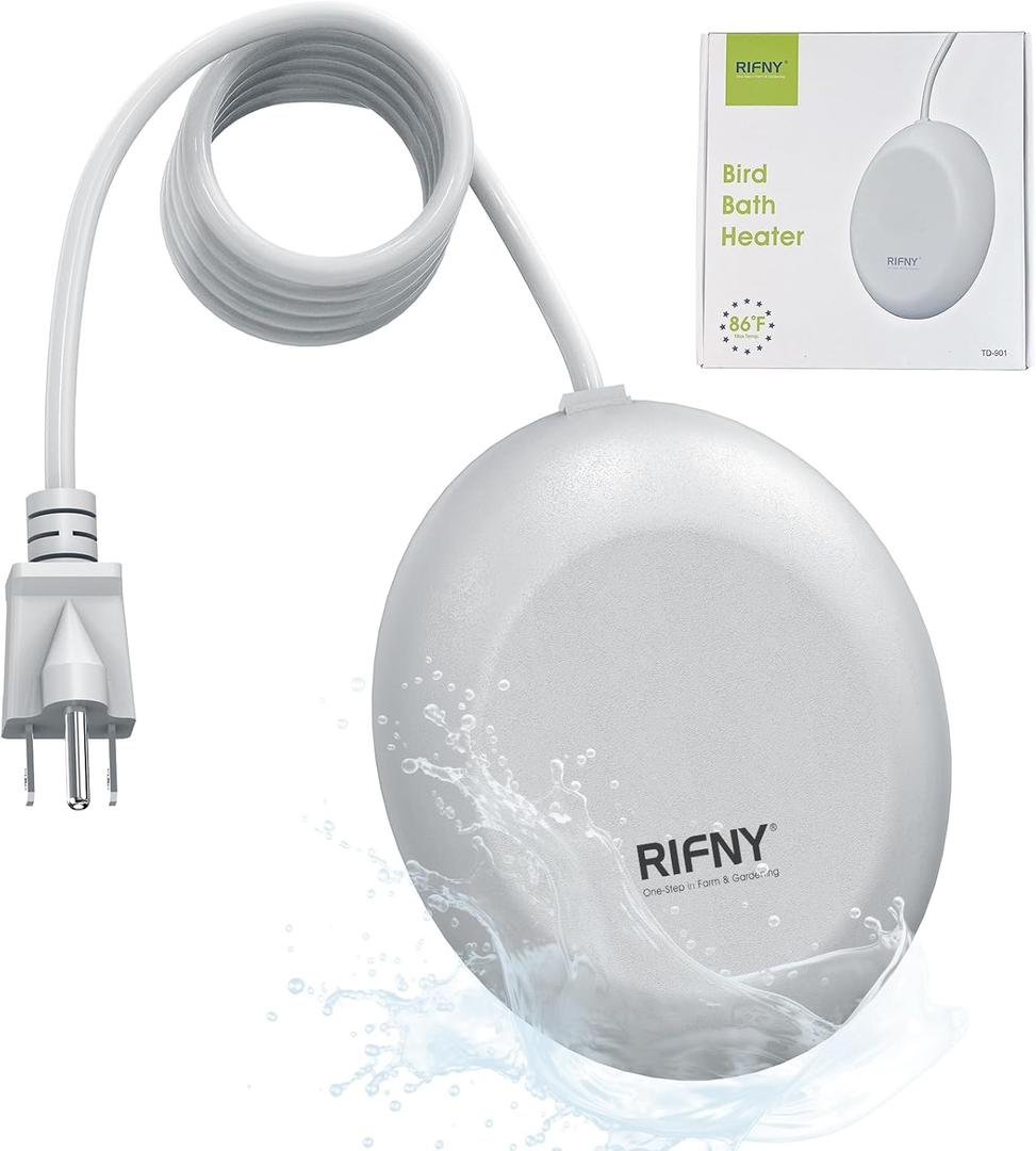 RIFNY 100W Bird Bath Heater for Outdoors in Winter, Birdbath Deicer Water Heater Submersible for Bird Chicken Drinking with Thermostatically Control and Auto Shut-Off, Full-Covered Aluminum, 10FT Cord