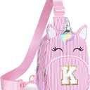 YOOLIFE Birthday Gifts for 2 3 4 5 6 7 8 Year Old Girls, Small Initial Sling Bag Personalized Fanny Pack for Girls, Unicorn Crossbody Bag Purse Cute Gifts for Little Girl, Pink (K)