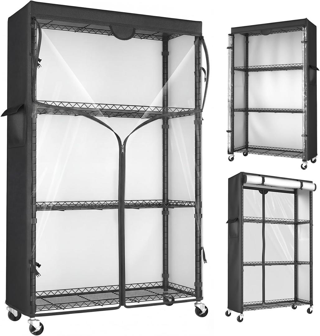 Storage Shelves with Cover & Wheels, 36" W x 14" D x 63" H