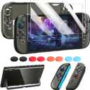 FYOUNG Protective Case for Nintendo Switch 2 2025, Slim Hard Shell for Switch 2 Accessories, Scratch&Shock Protection Cover with Screen Protector, 8 Thumb Grip(Translucent Black, Switch 2 7.9inch)